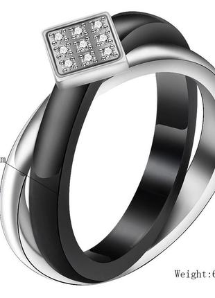 Стильное кольцо из ювелирной керамики и нержавеющей стали. керамическое кольцо3 фото