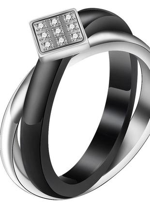 Стильное кольцо из ювелирной керамики и нержавеющей стали. керамическое кольцо