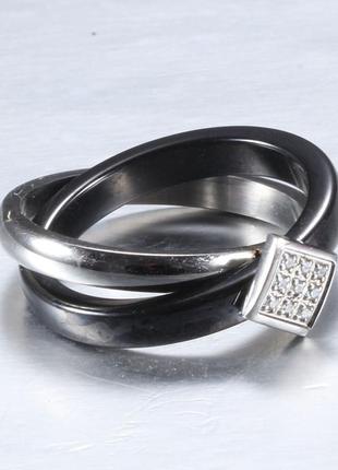 Стильное кольцо из ювелирной керамики и нержавеющей стали. керамическое кольцо2 фото