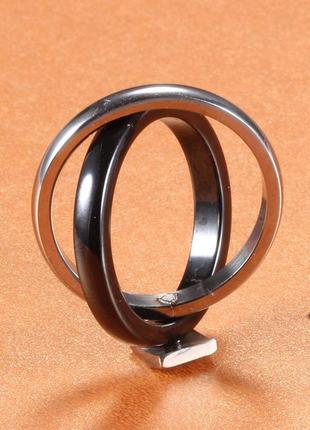 Стильное кольцо из ювелирной керамики и нержавеющей стали. керамическое кольцо5 фото