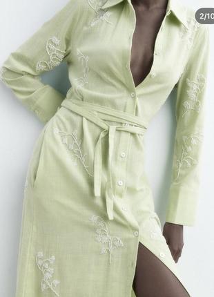 Платье миди рубашка-платье натуральная ткань с бисером zara оригинал5 фото
