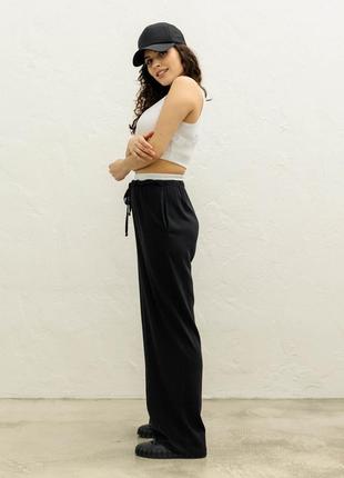 Женские черные легкие натуральные льняные брюки6 фото