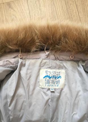 Теплый длинный пуховик пальто с натуральным мехом8 фото