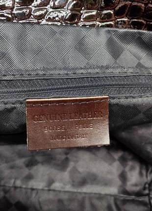 Genuine leather, borse in pelle, кожа с тиснением под крокодила, вместительная сумка.4 фото