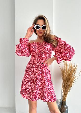 Жіноча сукня коротка синя рожева чорна блакитна квіткова з розрізом весняна