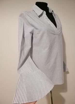 Стильна блуза /сорочка в смужку з незвичайними рукавами з натуральної тканини2 фото