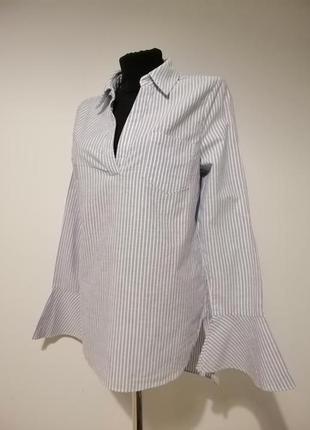 Стильна блуза /сорочка в смужку з незвичайними рукавами з натуральної тканини3 фото