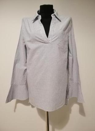 Стильна блуза /сорочка в смужку з незвичайними рукавами з натуральної тканини6 фото