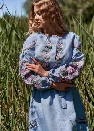 Розкішна натуральна вишиванка вишита сукня в стилі бохо на 100% льоні