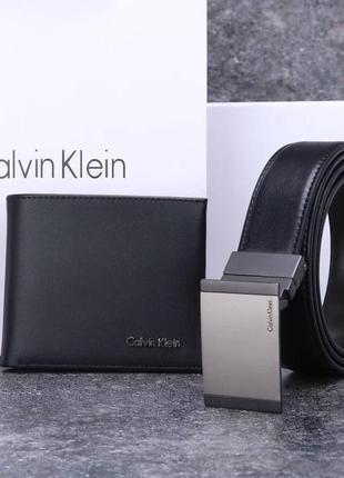 Подарунковий набір calvin klein чоловічий ремінь + гаманець чорний / коричневий