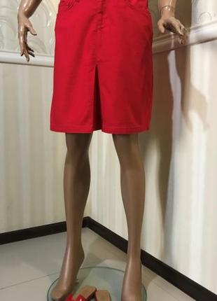 Джинсовая красная юбка, zara, размер 38/m