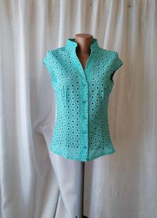 Бавовняна сорочка  блуза прошва натуральна тканина майже не тягнеться розмір 42 ширина плечей 33 см