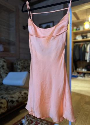 Платье сатиновое яркое персиковое сарафан открытая спина zara оригинал4 фото