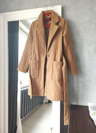 Мягкое кашемировое пальто под пояс на подкладе