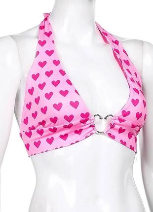 Лиф бюстье розовый топ топик розовое сердечко сердце завязки через шею декольте открытые оголенные плечи завязки глубокий вырез1 фото