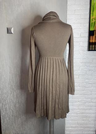 Трикотажна напівшерстяна сукня з спідницею пліссе плаття міді  з коміром хомутом кашемір fruityfashion , m/l2 фото