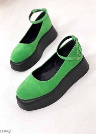 Туфлі на танкетці натуральна замша зелений