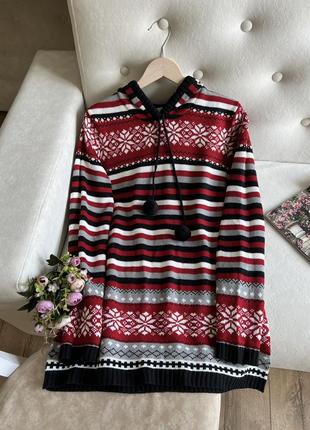 Подовжений светр з помпонами в смужку бренду authentic