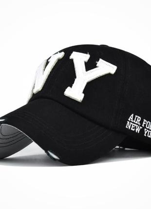 Кепка бейсболка ny air force (new york, нью-йорк) с изогнутым козырьком черная, унисекс wuke one size