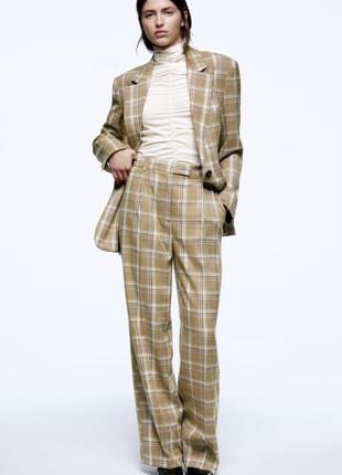 Zara брючний костюм в клітину в чоловічому стилі оверсайз, маскулінний піджак та брюки9 фото