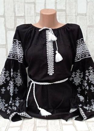Жіноча блузка з вишивкою, натуральний льон, 42-64 р-ри