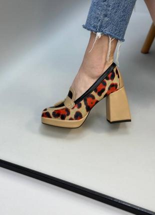Эксклюзивные туфли из натуральной итальянской кожи и замша женские на каблуке платформе леопардовые7 фото