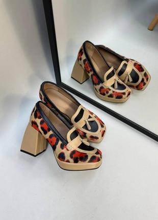 Эксклюзивные туфли из натуральной итальянской кожи и замша женские на каблуке платформе леопардовые8 фото