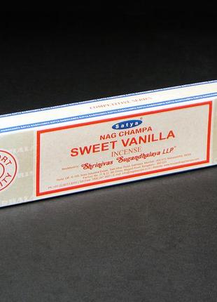 Благовония sweet vanilla (сладкая ваниль) от фирмы satya (сатья) - натуральные, индийские, пыльцевые 15 г