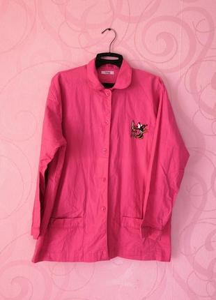 Розовая рубашка с минни маус с круглым воротничком