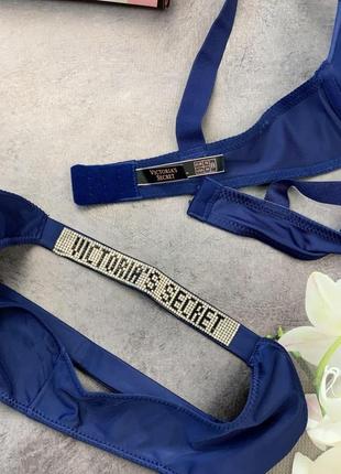 Комплект женского нижнего белья victoria's secret, белье виктория сикрет rhinestone со стразами синий4 фото