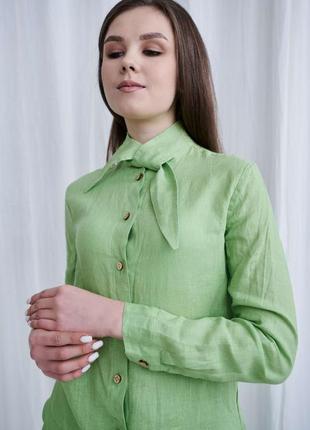 Льняная женская рубашка vil'ni мессина салатовый1 фото