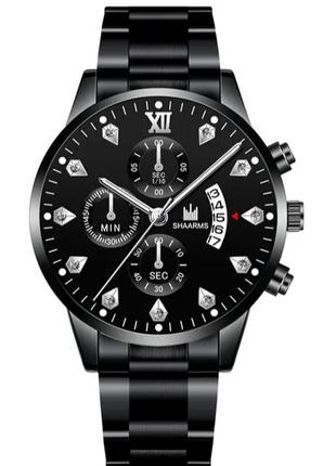Часы shaarms мужские классические с датой , металлический браслет.