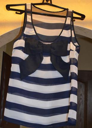 Летняя нарядна блузка в горизонтальную сине-белую полоску2 фото