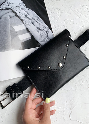 Черная сумка на пояс черная поясная сумка поясной клатч конверт черный клатч на пояс