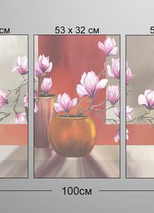 Модульная картина из 3 частей в гостиную спальню цветы магнолия аrt-130_3а melmil3 фото
