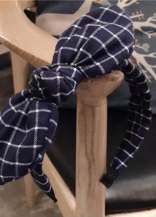 Обруч для волосся з бантом соло шпалер жіночий темно-синій картатий