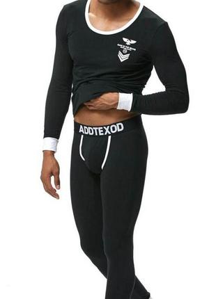 Термобелье мужское комплект addtexod стильный набор черного цвета натуральный хлопковый эластичный спортивный2 фото