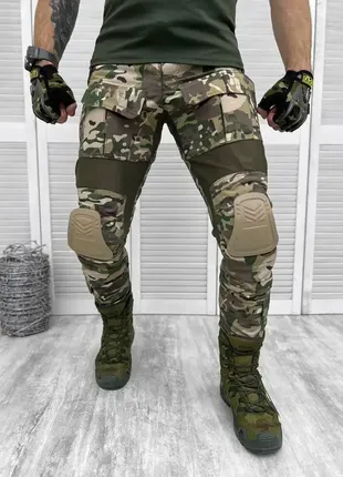 Тактичні весняні штани мультикам із наколінниками, військові штани мультикам для зсу
