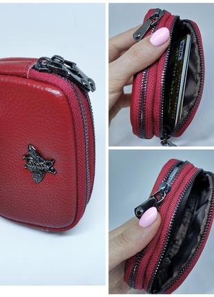 Маленький женский кошелёк косметичка на двойной молнии красный4 фото