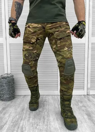 Тактические весенние штаны мультикам с наколенниками, военные штаны мультикам для зсу