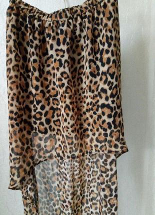 Юбка шифоновая расцветки "леопард" удлиненная сзади на подкладке.2 фото