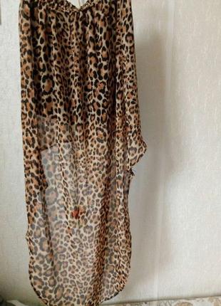 Юбка шифоновая расцветки "леопард" удлиненная сзади на подкладке.3 фото