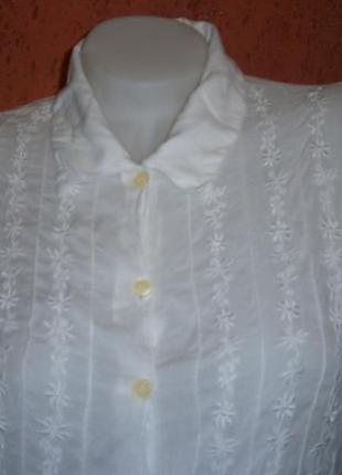 Нежная винтаж белая блузка с вышивкой цветы хлопок вискоза короткий рукав5 фото