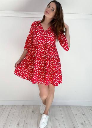 Жіноча сукня коротка вільна біла чорна червона синя малинова квіткова літня нарядна1 фото