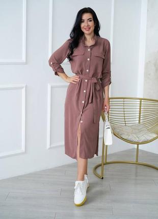 Жіноча сукня міді з поясом на гудзиках сукня-сорочка біла малинова блакитна лілова...