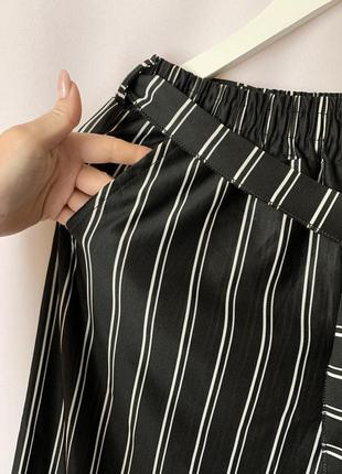 ❤️стильні літні штани вкорочені широкі брюки з віскози висока посадка у смужку кюлоти палаццо з поясом3 фото