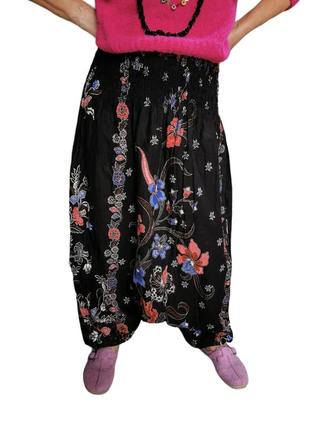 Шаровары алладины коттон хлопок в принт цветы сальвары штаны на резинке брюки летние3 фото