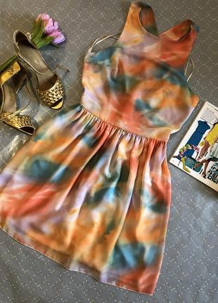 Милое разноцветное платье шифон/ плетение на спинке