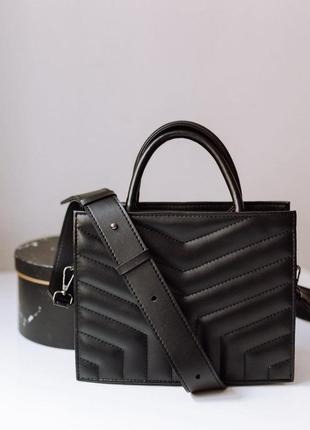 Сумка жіноча квадратних форм чорна широкий ремінь каркасна сумочка женская черная квадратная опт1 фото