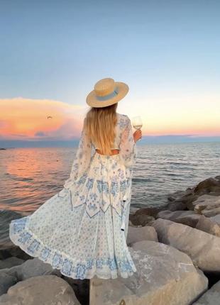 Платье длинное белое синее для фотосессии летнее
